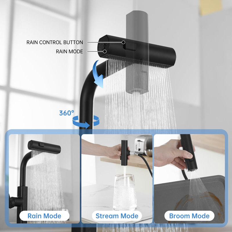 Matte Black Stainless Steel Kitchen Faucet with Pull-Down Spray