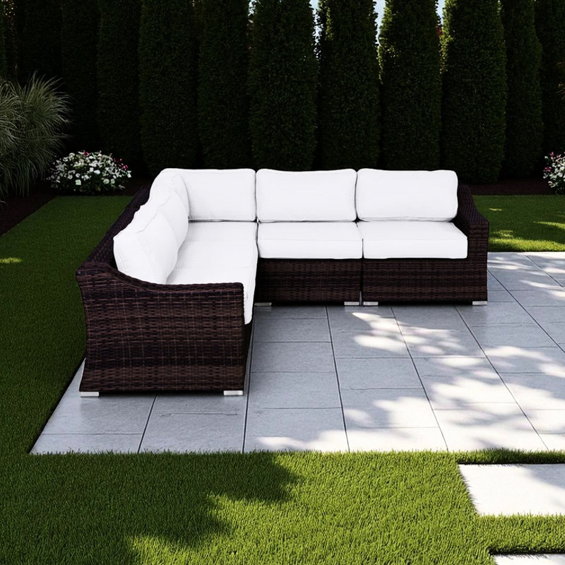 Sièges d'extérieur avec coussins crème, structure, matériau de coussin de décoloration, disposition modulaire pour un ensemble de patio confortable entièrement assemblé, toile de qualité commerciale ultra douce de qualité commerciale