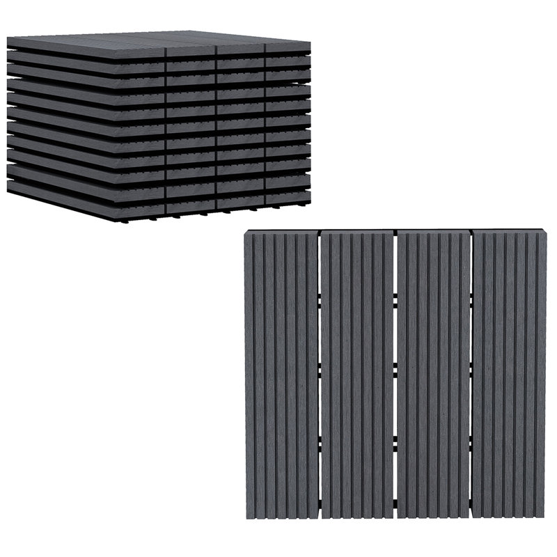 11 tuiles de terrasse emboîtables en plastique pour patio, 12 pièces x 12 po, Gris