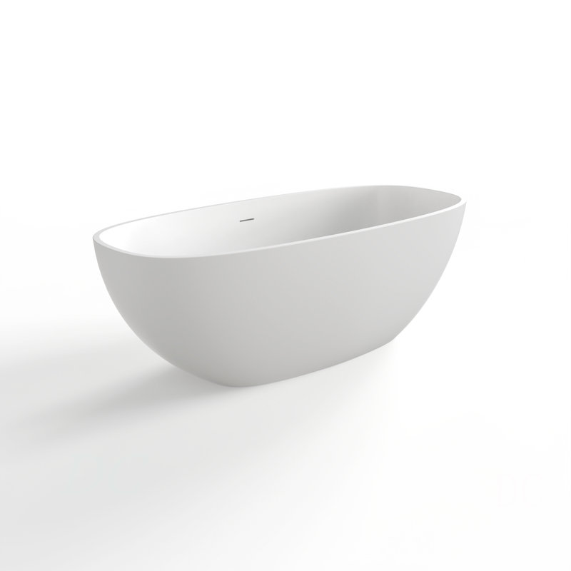 Baignoire de trempage autoportante à surface solide de 66,9 pouces pour salle de bain, Blanc mat