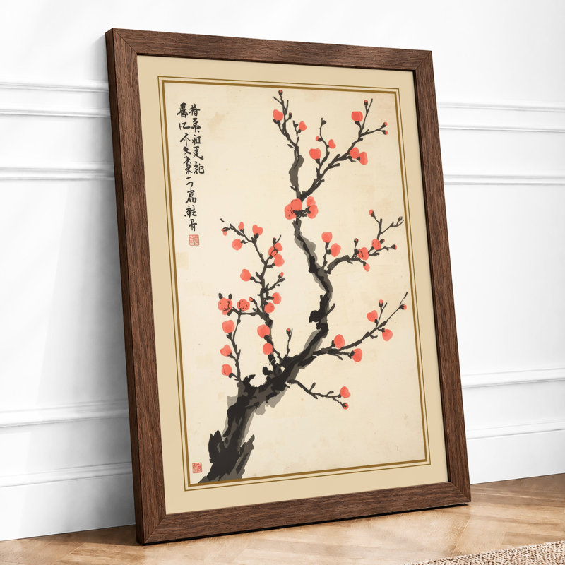 Flowering Branch Japandi - Framed Print, A3 - 42.0 x 29.7 cm, Walnut