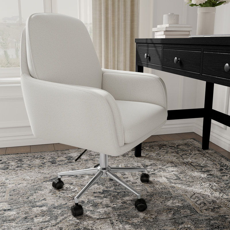 Martha Stewart Clara Upholstered Swivel Home Office Chair With Double Cushions, Gray, Nickel