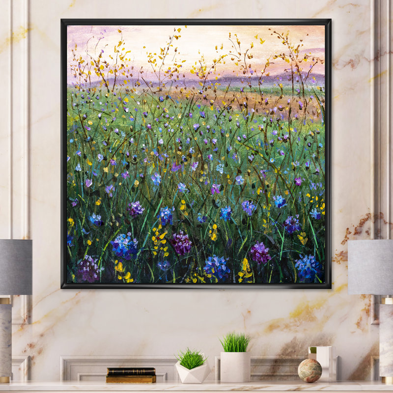 Champ vibrant de fleurs sauvages - Peinture, L 16 po x H 16 po, Toile avec cadre flottant noir