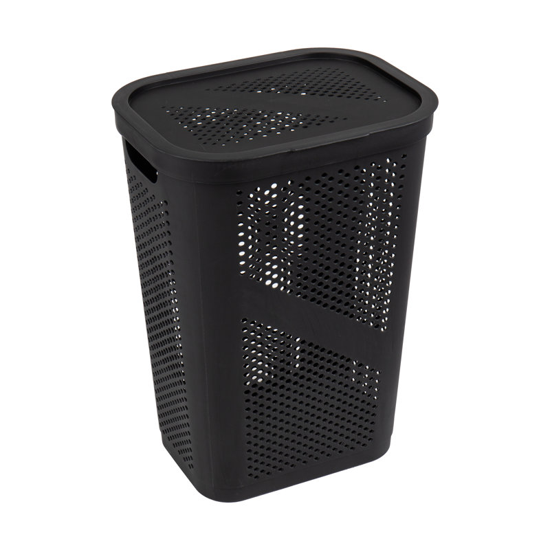  60L Slim Laundry Hamper, Clothes Basket, Lid, Ventilated, Plastic, 17.25"L x 13.75"W x 23.5"H, 2-Pack, Black