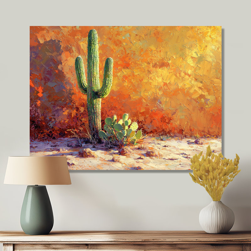 Saguaro dans la lumière dorée I - cactus, art mural sur toile, H 12 po x l 20 po, Toile tendue, Ne s’applique pas