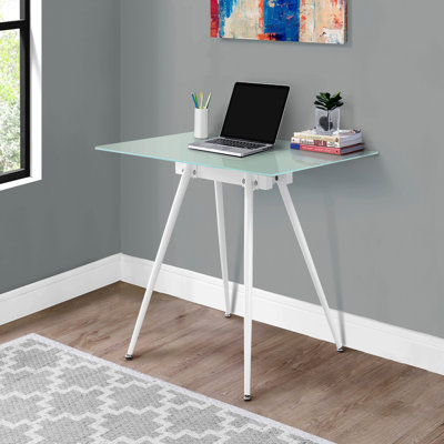 Bureau d'ordinateur, bureau personnel, ordinateur portable, L 48 po, travail, métal blanc, verre trempé, contemporain, moderne