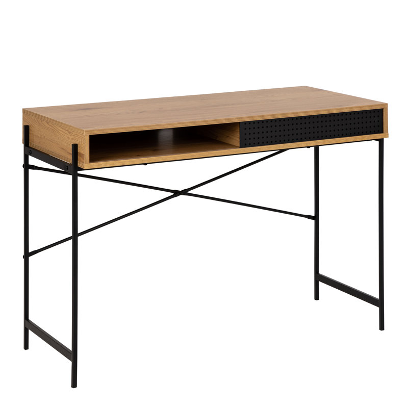 Afshan Metal Base Writing Desk, Oak/Black