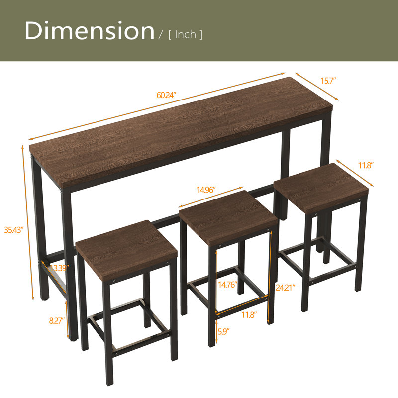 Ensemble de table de salle à manger, de pub et de table de salle à manger moderne avec 3 tabourets