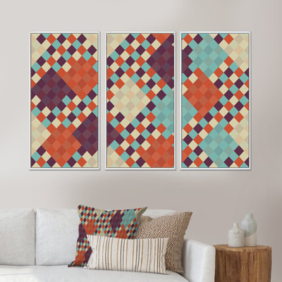 Multicolor Triangular Geometrics II - ensemble de 3 reproductions d'art encadrées sur toile