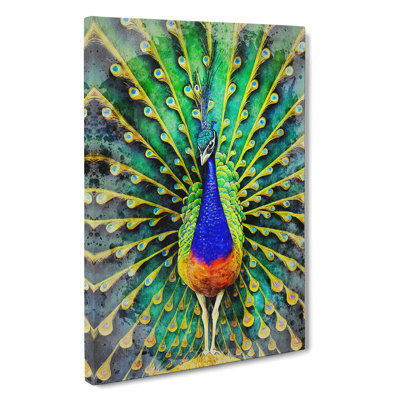 Peacock Watercolour No.1 - Wrapped Canvas Print