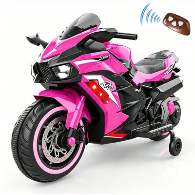 Moto électrique pour enfants avec télécommande, Bluetooth, USB, MP3, roues lumineuses, lumières avant et arrière et amortisseur arrière