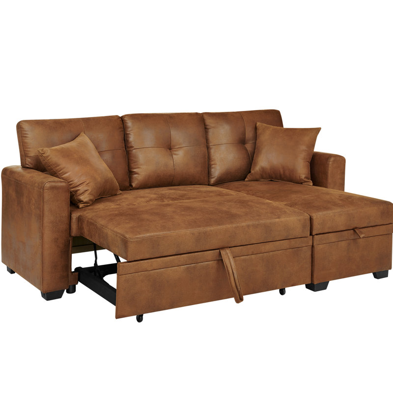 Canapé-lit modulaire convertible avec lit escamotable, méridienne réversible, rangement intégré, tissu respirant et conception en L peu encombrante pour les petits espaces de vie.