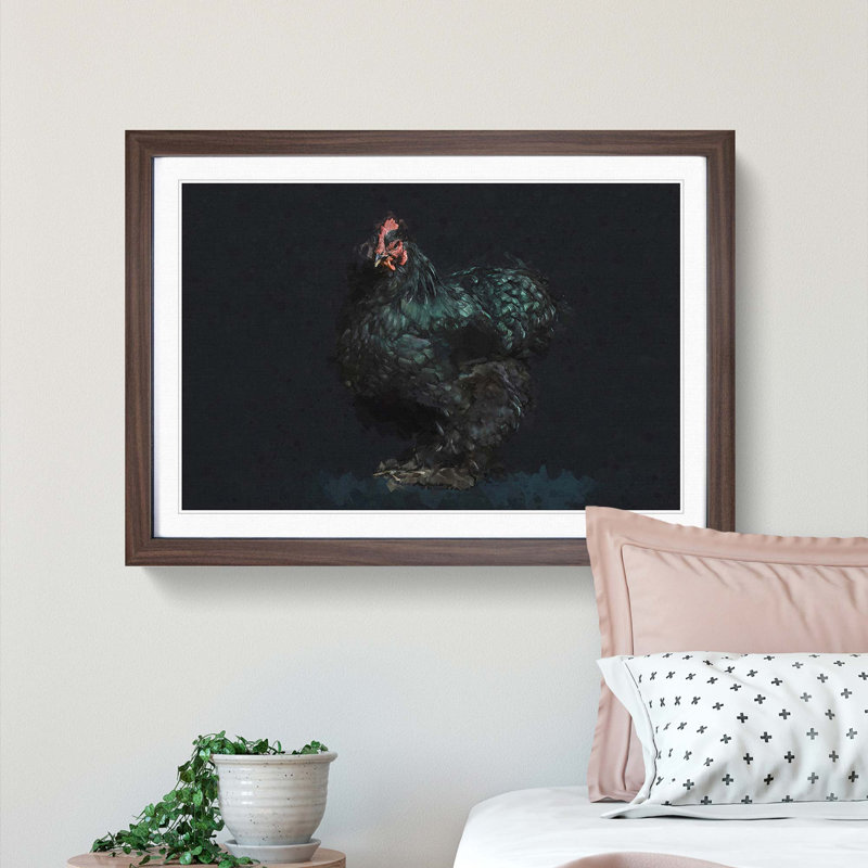 Black Rooster in Abstract - Picture Frame Graphic Art Print, Walnut Framed, 48cm H x 65cm W x 2cm D