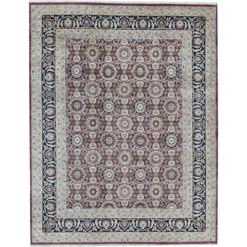 Tapis rouille et ivoire de haute qualité noué à la main