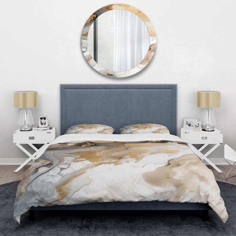 Ensemble de housse de couette en microfibre / polyester doré et gris A Marble Effect V