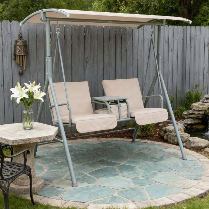 Balancelle d'extérieur avec auvent et rangement, Beige