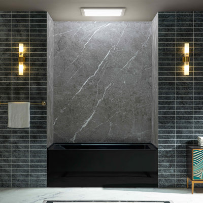 WOODBRIDGE 60" × 32" Acrylic Rectangular Alcove Soaking Bathtub, High Gloss Black, Right Drain, Matte White Pop-Up Drain, Slotted Overflow, Contemporary Soaking Tub