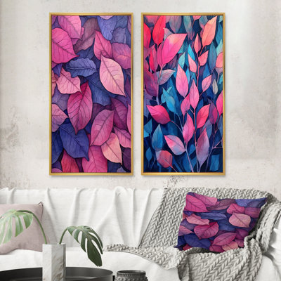 «Pink Blue Leafs Harmony», 2 pièces
