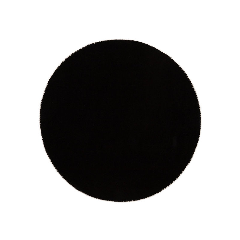 Solid Colour Wool Hand Woven Area Rug, Black, Round 150cm