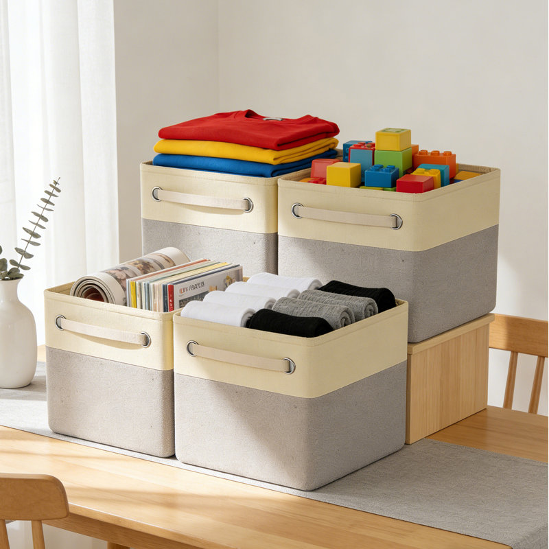 Paquet de 4 paniers de rangement en tissu pour tablettes, organisateurs de placard en lin et rangement de tiroir, paniers décoratifs pour organiser, étagères, vêtements, maison, bureau (12 po x 8 po x 8 po)