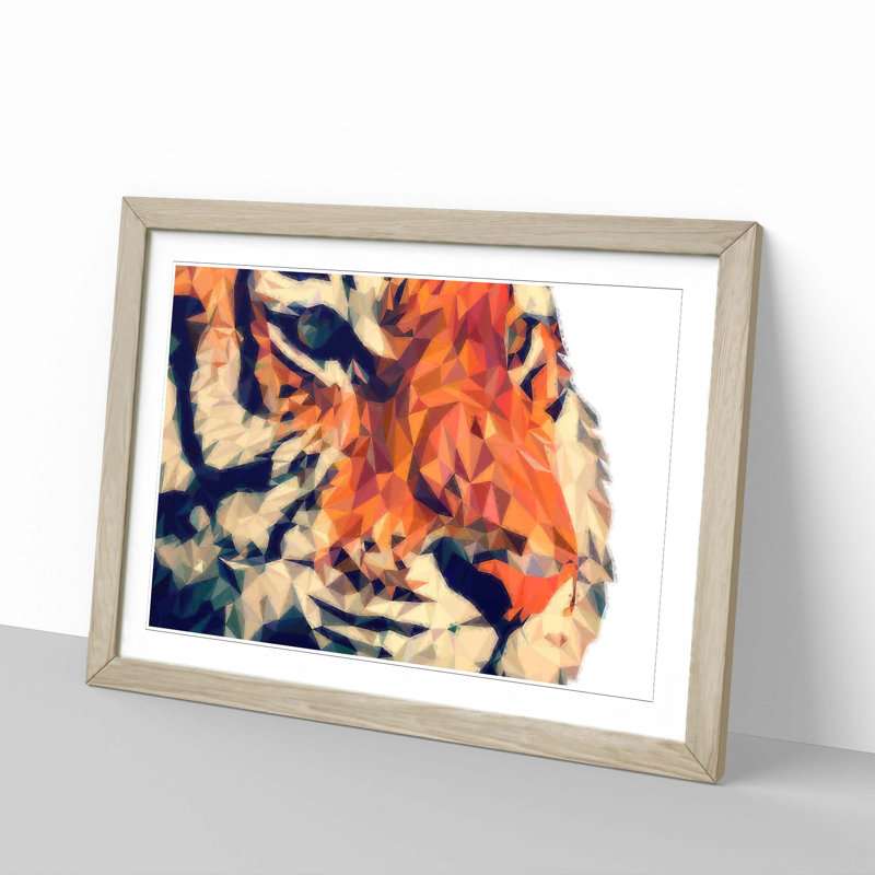 Geometric Tiger in Abstract - Framed Print, 62cm H x 87cm W x 2cm D, Oak Framed