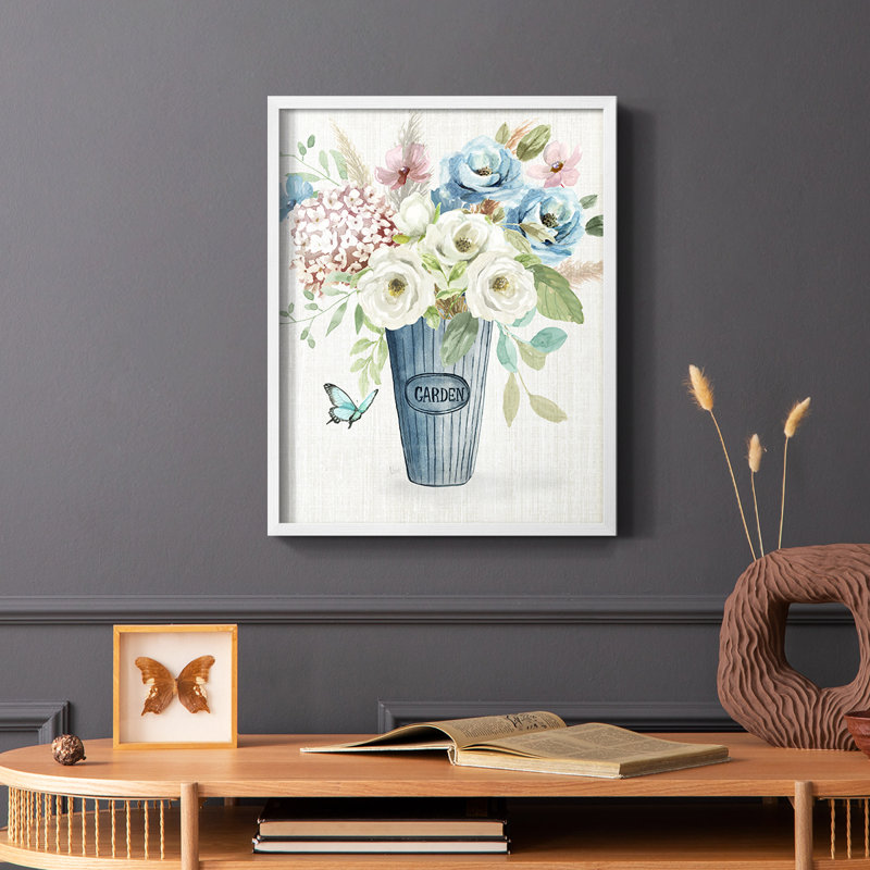«Garden Bouquet», reproduction encadrée - bois massif, Blanc, H 28 po x l 22 po