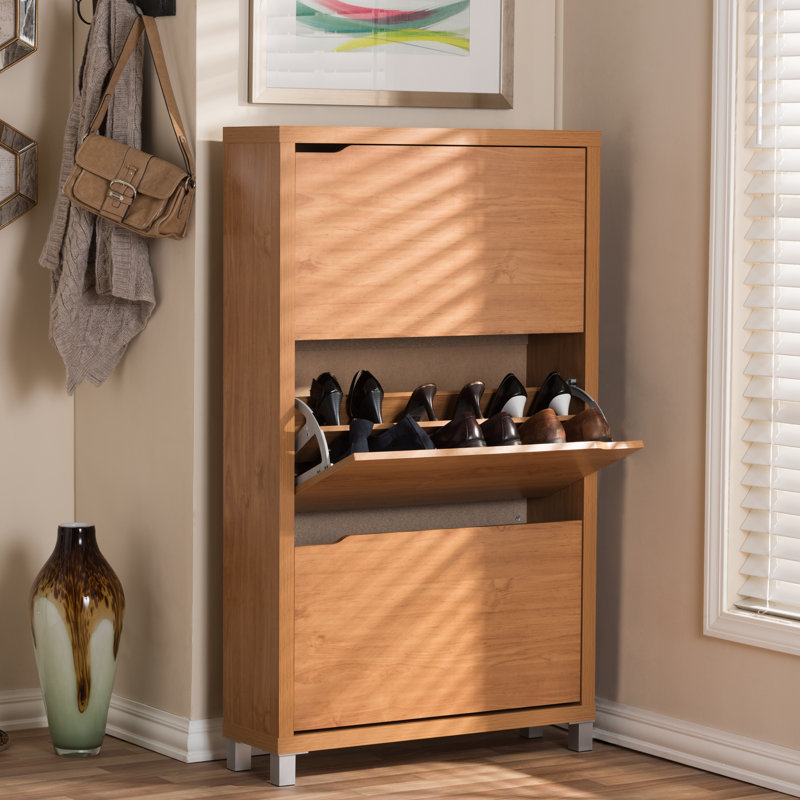 Cade 18 Pair Shoe Storage Cabinet, Maple Brown