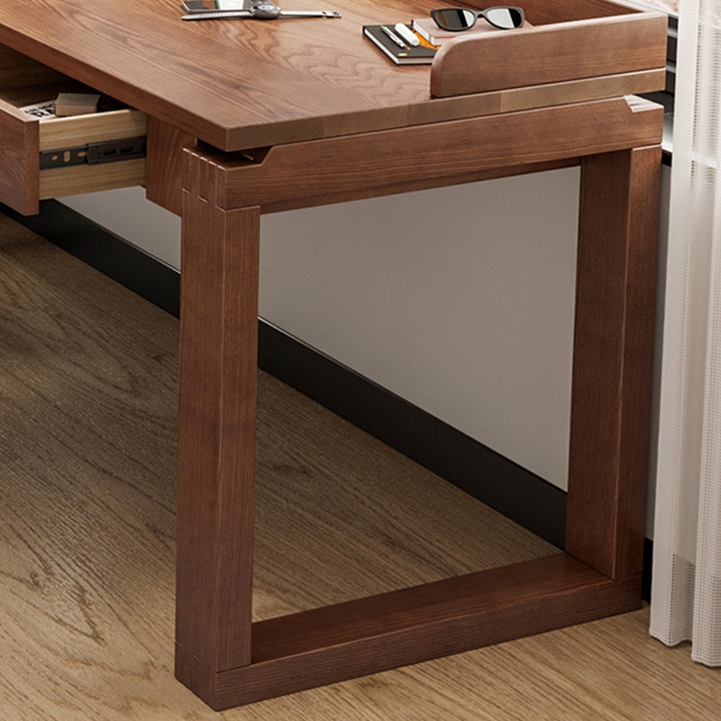 Bureau d'ordinateur en L en bois massif avec tiroirs, H 29,53 po x l 62,99 po x P 47,24 po