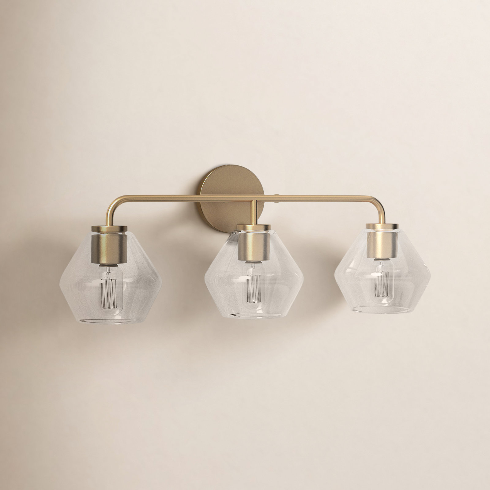 Rooks 3-Light Dimmable Vanity Light, Satin Brass, Clear
