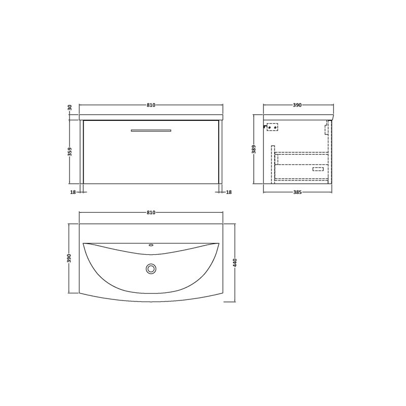 Juno 800 mm Single Vanity with Integrated Basin, White Ash
