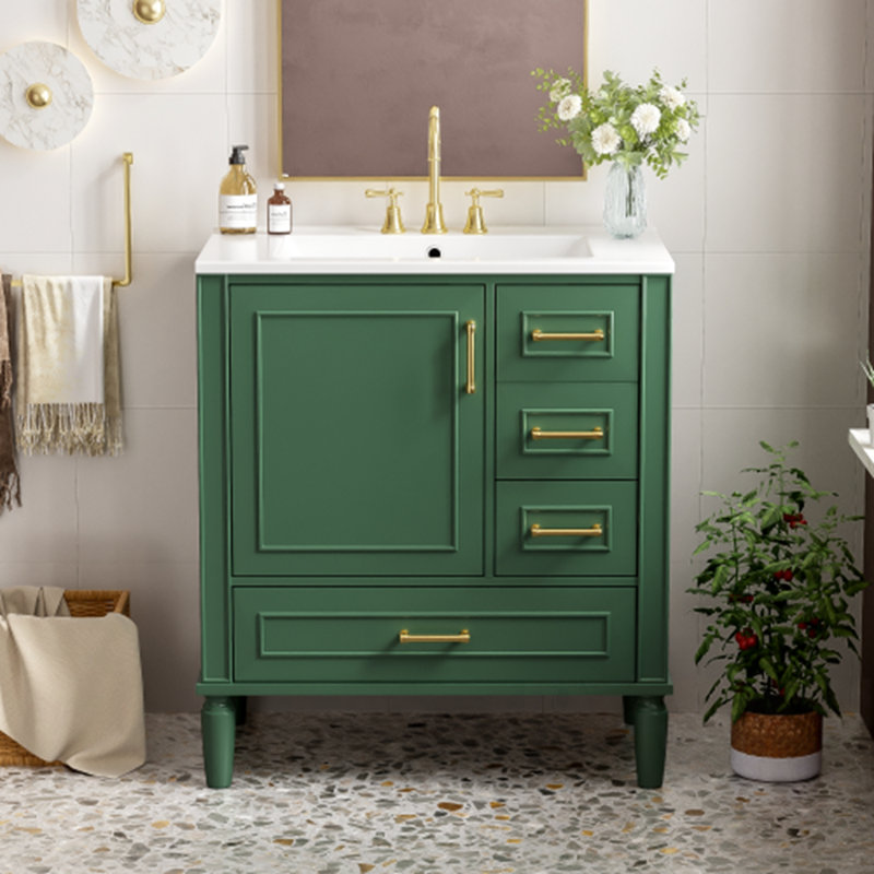 Ensemble de meuble-lavabo avec trois tiroirs, portes à fermeture douce et poignées en métal, Vert