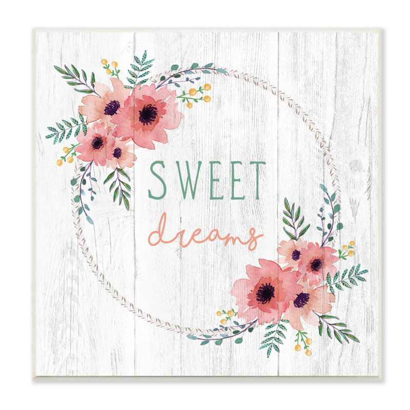 Sweet Dreams - Art textuel, Plaque murale, H 12 po x l 12 po x P 0,5 po