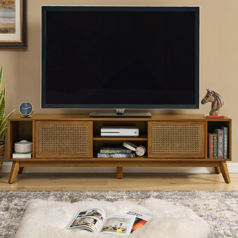 Meuble télé 67,9 po Mid-Century Modern Rattan, Brun