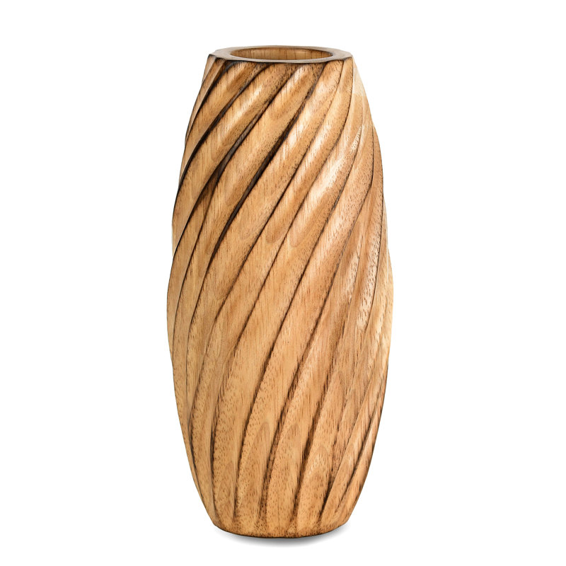 Varetta Modern Rustic Spiral Light Brown Mango Tree Wood Vase for Home