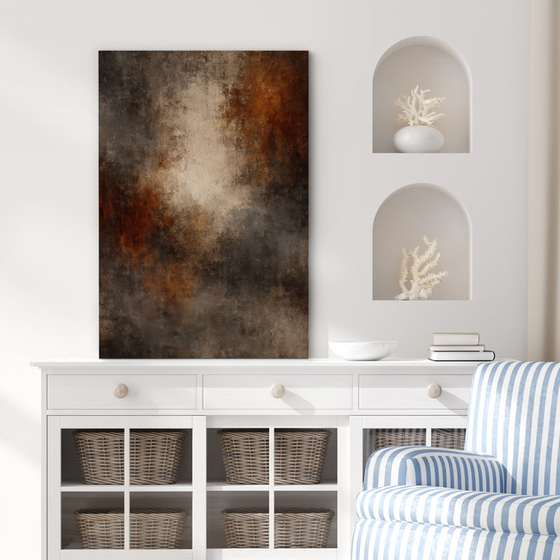 Art abstrait sur toile brun foncé et rouille, H 48 po x l 32 po x P 1,5 po, Toile tendue