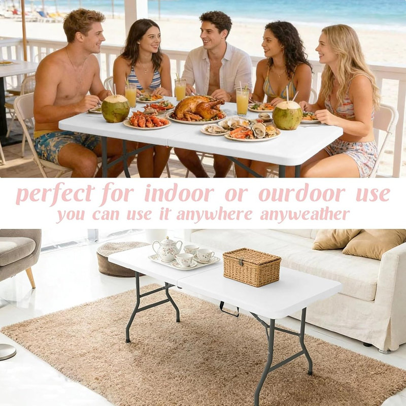 Table portable pliante en plastique avec pieds en acier, blanc