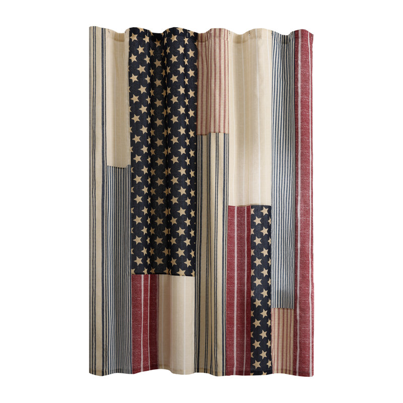 Americana Patchwork Cotton Shower Curtain with Stars and Stripes