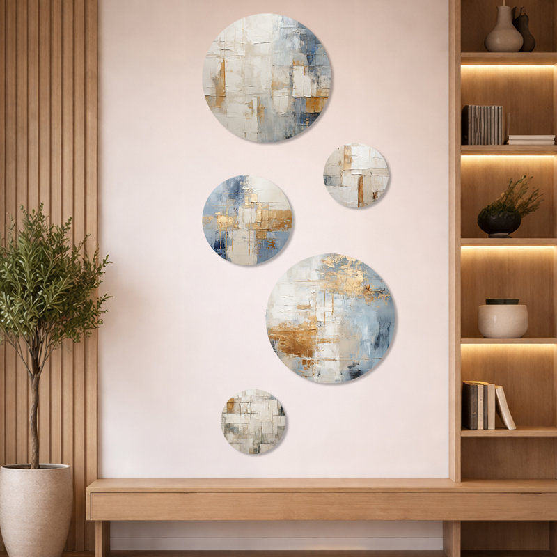 Ensemble minimaliste d'art mural en métal 5 pièces beige et doré Minimalisme scandinave I