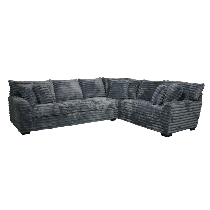 Gus Upholstered Sectional, Gray Polyester Blend