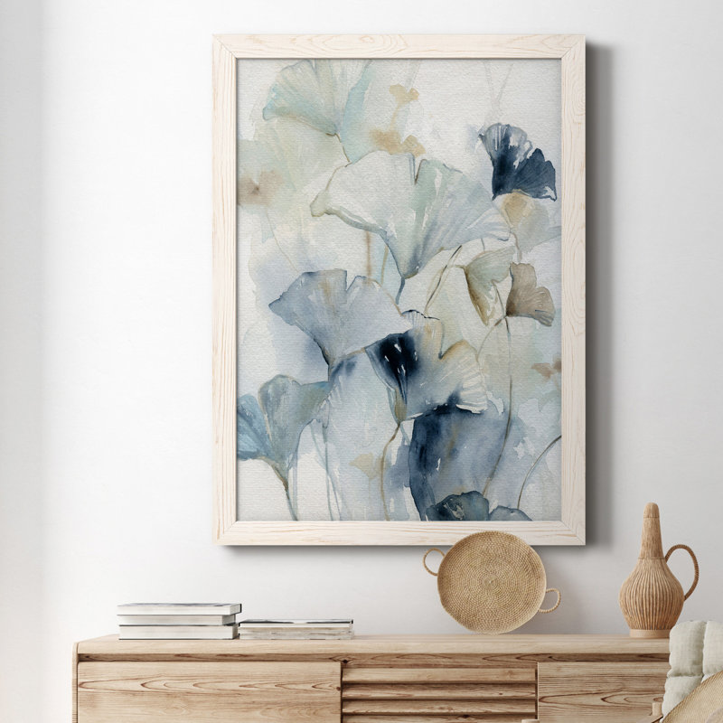 Indigo Ginkgo I - peinture sur toile encadrée, Blanc, H 31,5 po x l 23,5 po x P 1,5 po