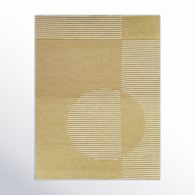 Corson Rectangle Striped Machine Woven Recycled P.E.T. Area Rug in Yellow/Cream