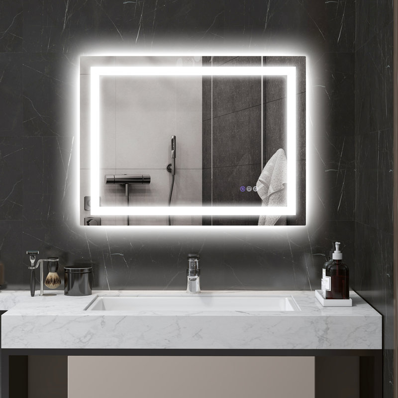 Miroir à DEL 32 po x 24 po pour salle de bain, brouillard, intensité variable avec mémoire, rétroéclairé à l'avant, fixation murale, température de couleur infinie, salle de bain horizontale / verticale 24 po, intensité variable, fonction mémoire et éclairage avant