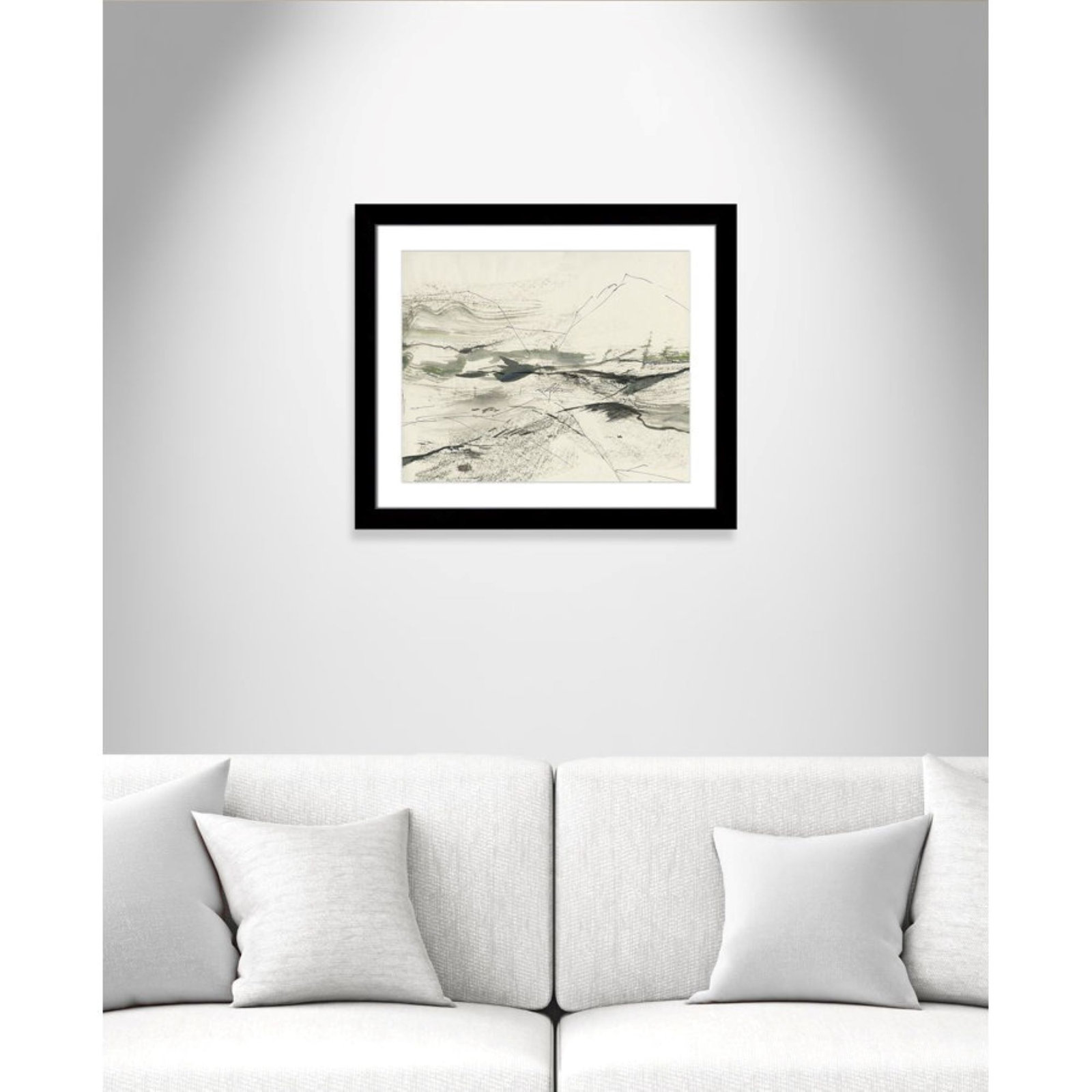 Green Sketches Print by PI Studio, 23" H x 27" W x 1.25" D, Black Cube Picture Framed, White