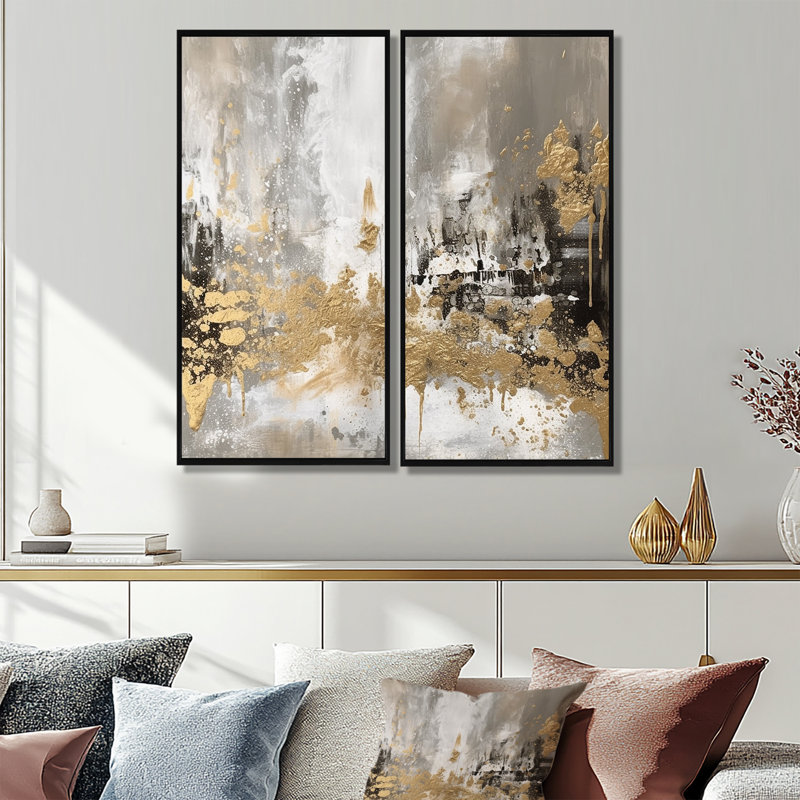 Estinnes - Impressions sur toile modernes turquoise, 20" H x 24" W, Black, Framed Print without Mat