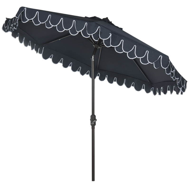 Parasol d'extérieur Iago, Bleu marine/blanc, Brun