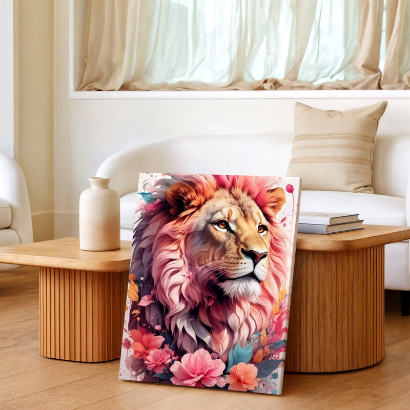 Reproduction d'art sur toile moderne à motif de lion à crinière rose, 11 x 14 po