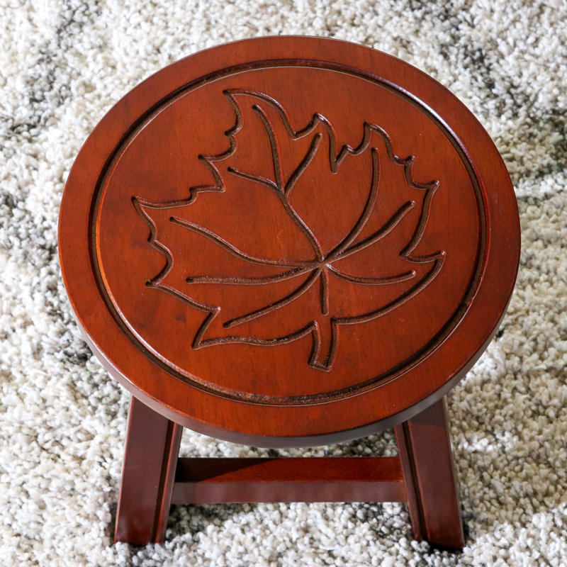 Marchepied en bois sculpté, feuille d'érable, cerisier, Cerisier