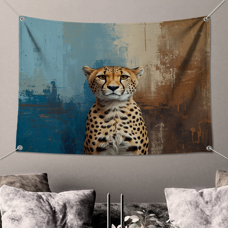Cheetah On Textured Background Wall Tapestry - Cheetah Wall Decor, 50in H x60in W with 4 Grommets