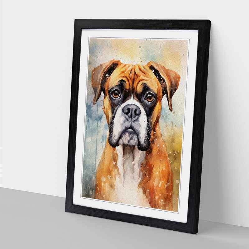 Boxer Dog Impressionism - Single Picture Frame Print on Wood, 64cm H x 46cm W x 2cm D, Black