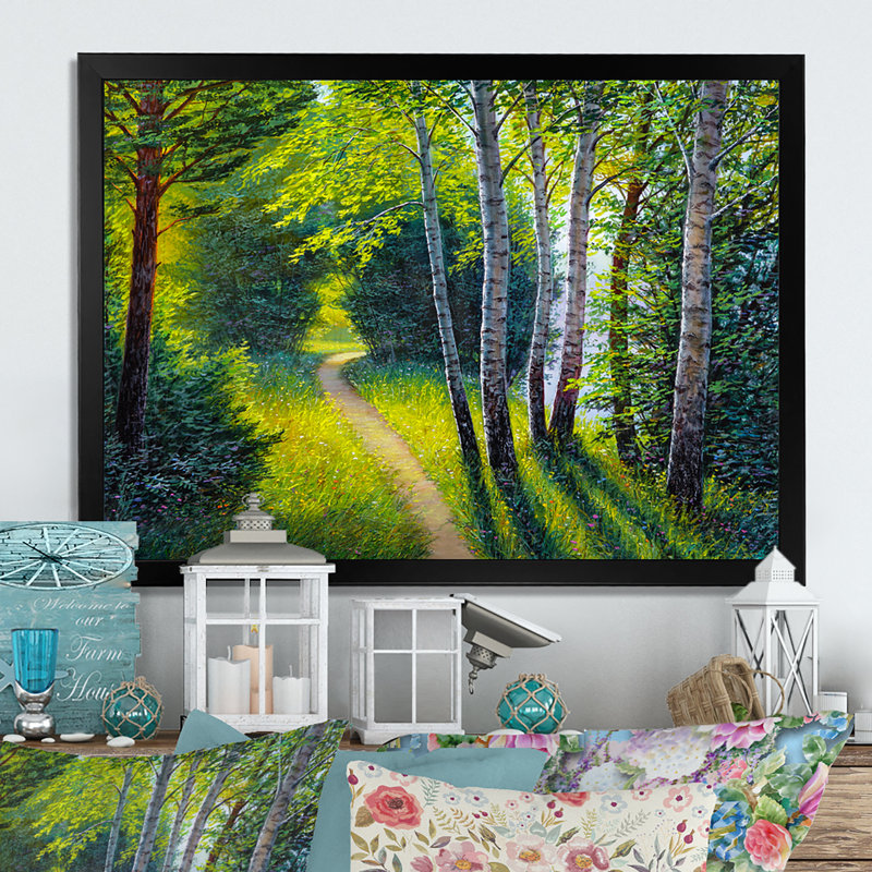 «Path To The Birch Tree Forest II», reproduction sur toile flottante, Cadre noir, H 8 po x l 12 po x P 1 po